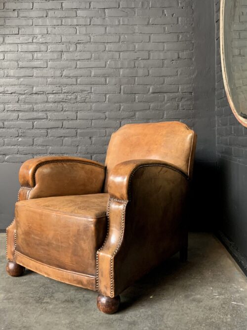 Art Deco Cognac Farbe Leder Club Stuhl