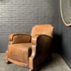 Art deco cognac kleur lederen club fauteuil