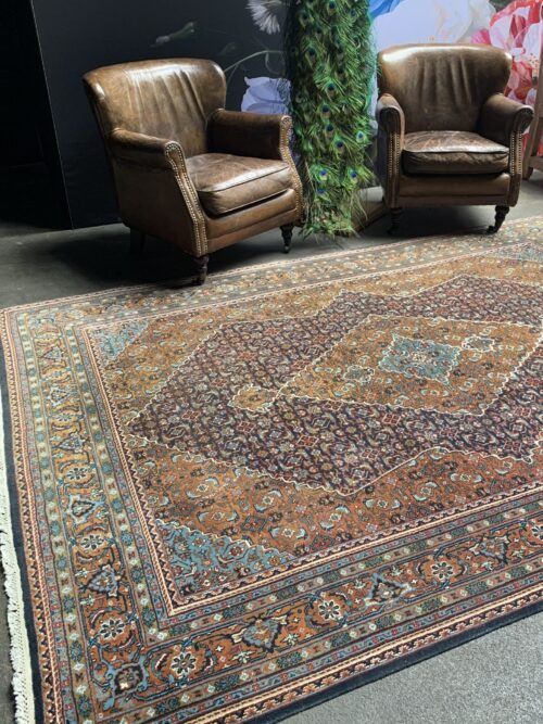 Hand-knotted vintage woolen Bidjar Persian carpet.