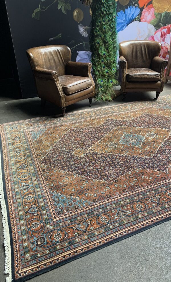 Hand-knotted vintage woolen Bidjar Persian carpet.