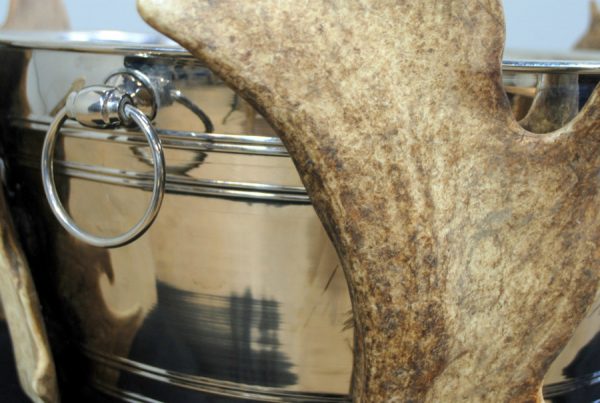 Champagne cooler made from deer antlers. Wine cooler