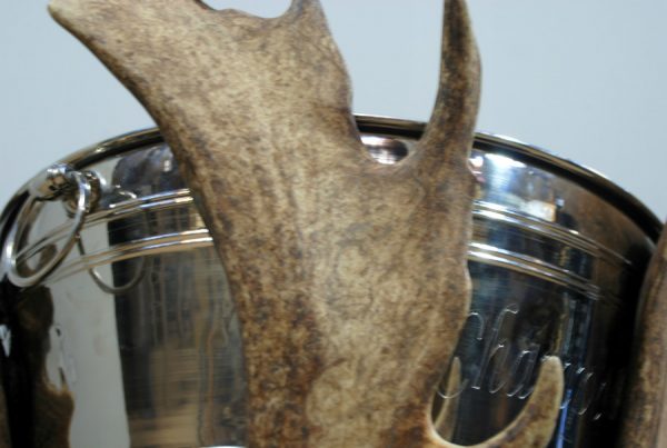 Champagne cooler made from deer antlers. Wine cooler
