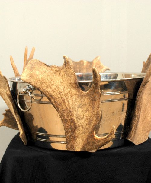 Champagne cooler made from deer antlers. Wine cooler