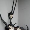 Schedel van een oryx gemonteerd op een hard houten paneel.