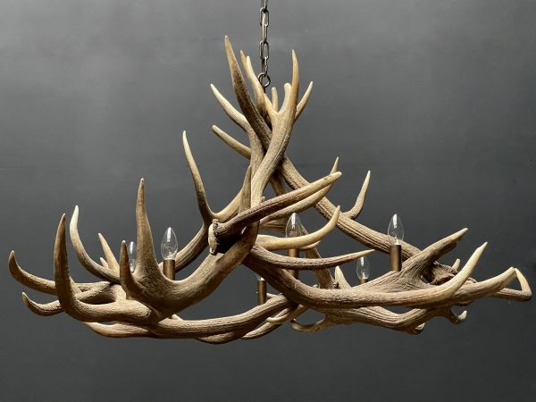 Round antler chandelier of red deer antlers