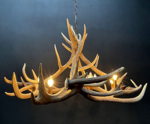 Round antler chandelier of red deer antlers