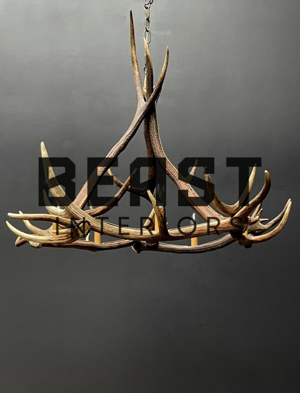 Round antler chandelier of red deer antlers