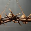 Oblong hanging lamp made of red deer antlers