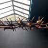 Oblong hanging lamp made of red deer antlers