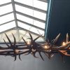 Oblong hanging lamp made of red deer antlers