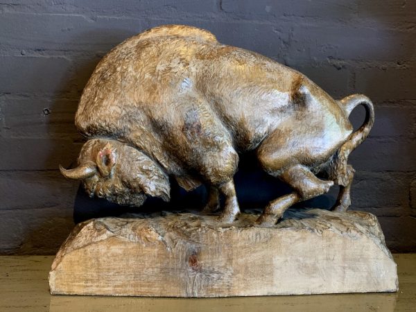 Antique hand carved bison