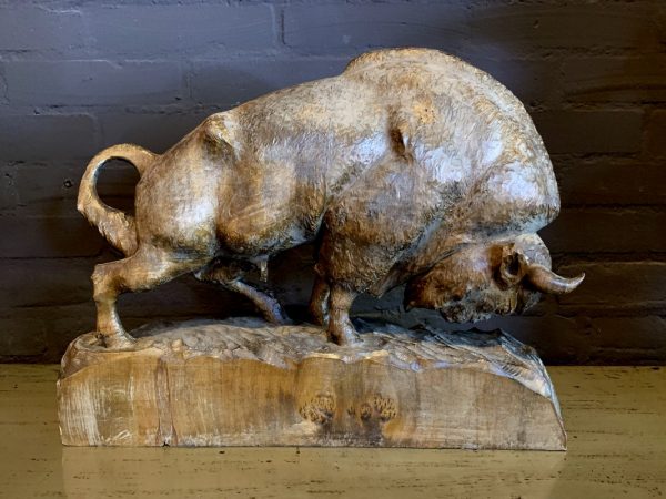 Antique hand carved bison