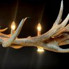 Heavy antler chandelier  with 6-lights and 2 spots.