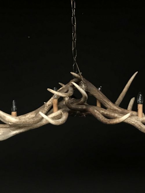 Heavy antler chandelier  with 6-lights and 2 spots.