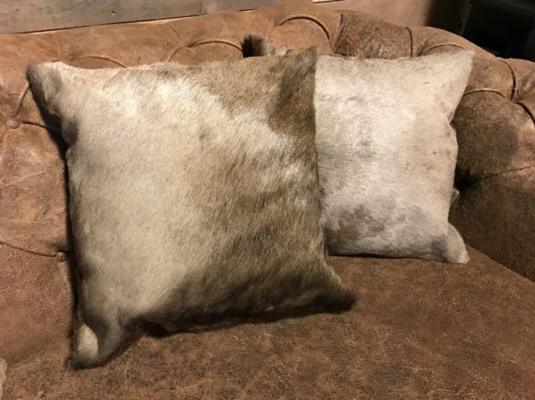 High-quality cushions made of blue wildebeest skin.