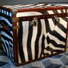 Large handmade suitcase lined with zebra skin