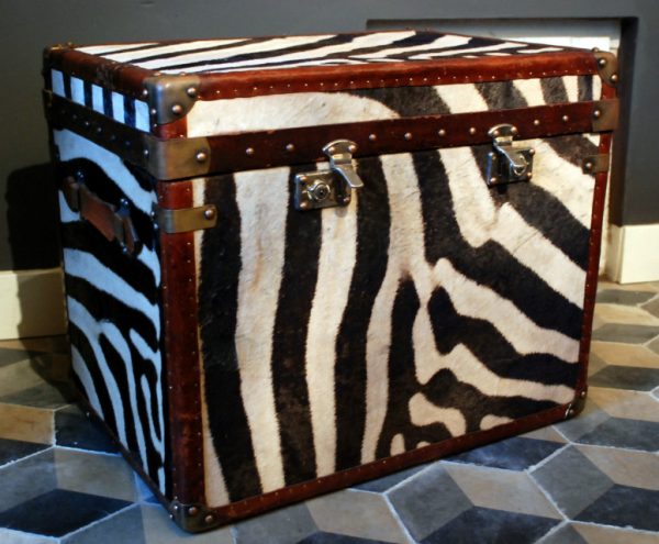 Large handmade suitcase lined with zebra skin