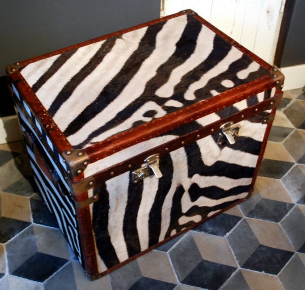 Large handmade suitcase lined with zebra skin