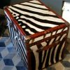 Large handmade suitcase lined with zebra skin