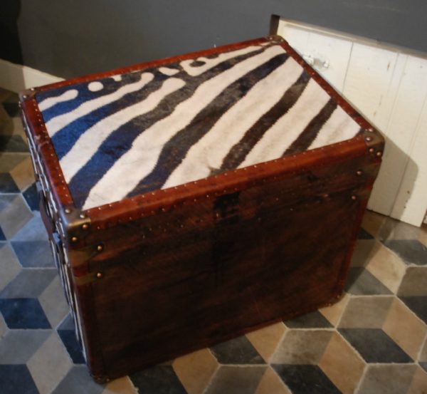 Large handmade suitcase lined with zebra skin