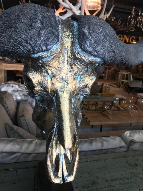 Real metalized skull of a Cape buffalo