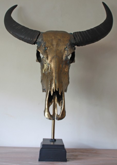 Special high-quality metallized skull of a water buffalo