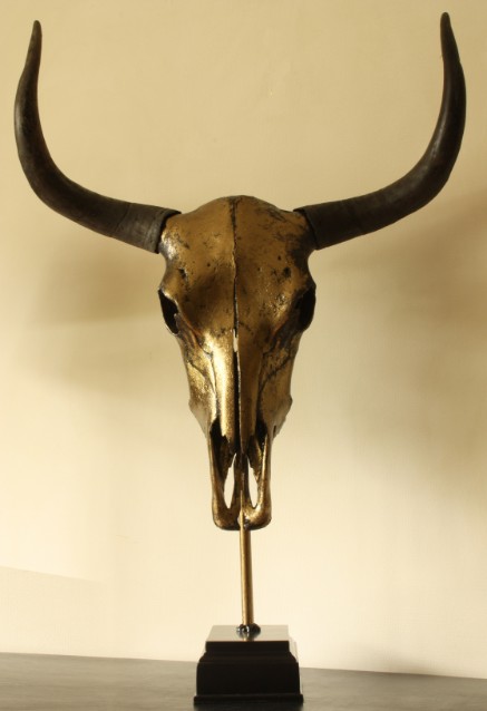 Besonders hochwertiger metallisierter (Bronze) Schädel eines Yaks