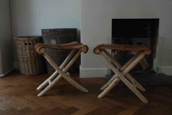 Stools made of wood and goat skin