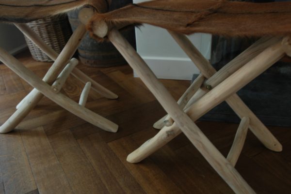 Stools made of wood and goat skin