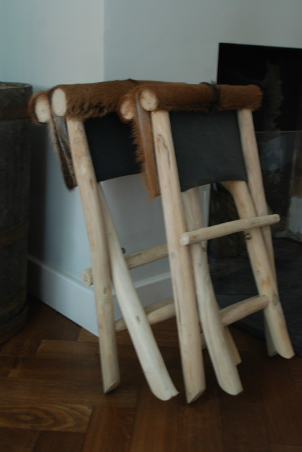 Stools made of wood and goat skin