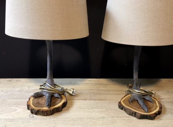 Unique lamps made of ostrich paws.