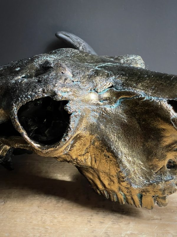 Gemetalliseerde schedel van een Bizon stier