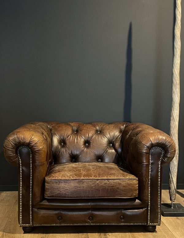 Vintage lederen Chesterfield fauteuil