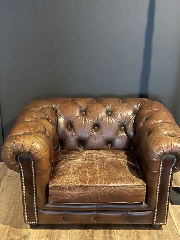 Vintage lederen Chesterfield fauteuil