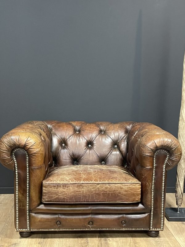 Vintage lederen Chesterfield fauteuil