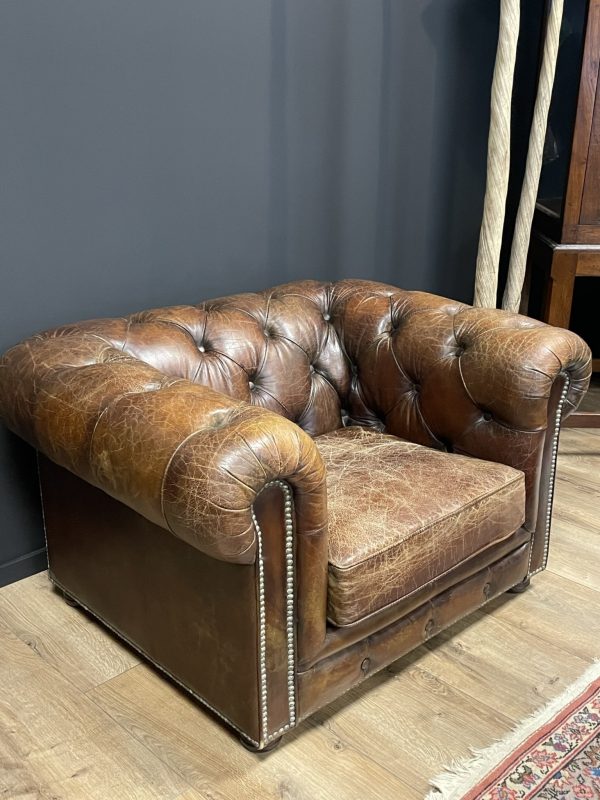 Vintage lederen Chesterfield fauteuil