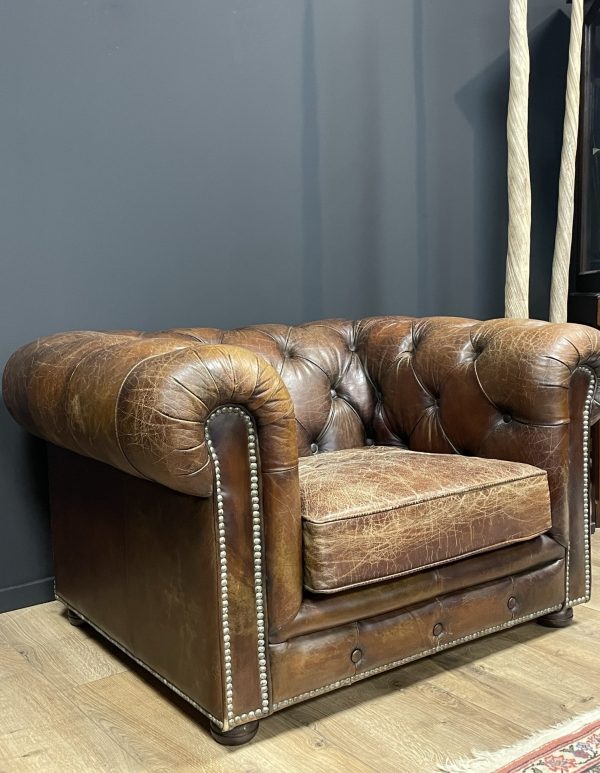 Vintage lederen Chesterfield fauteuil