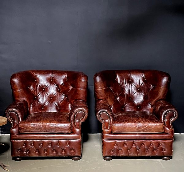 Set vintage lederen Chesterfield fauteuils
