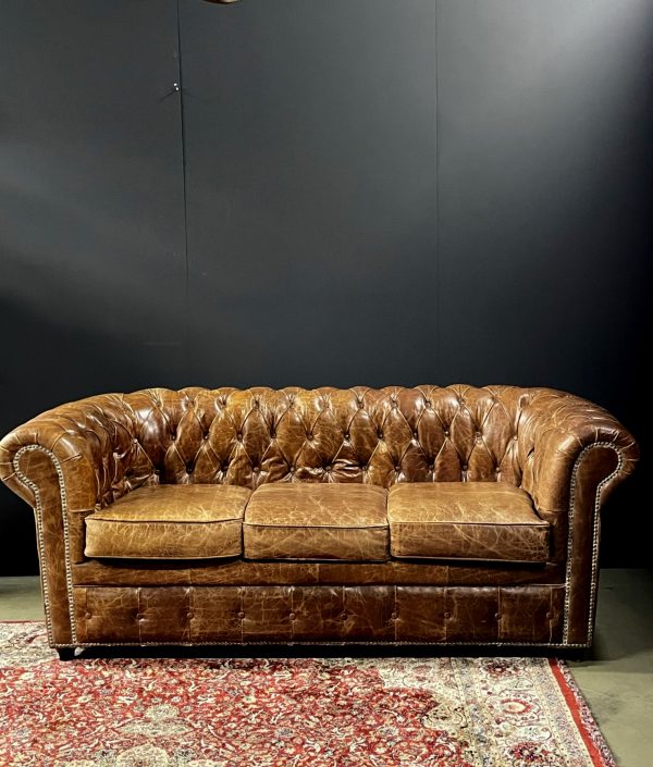 Vintage lederen Chesterfield bank