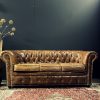 Vintage lederen Chesterfield bank