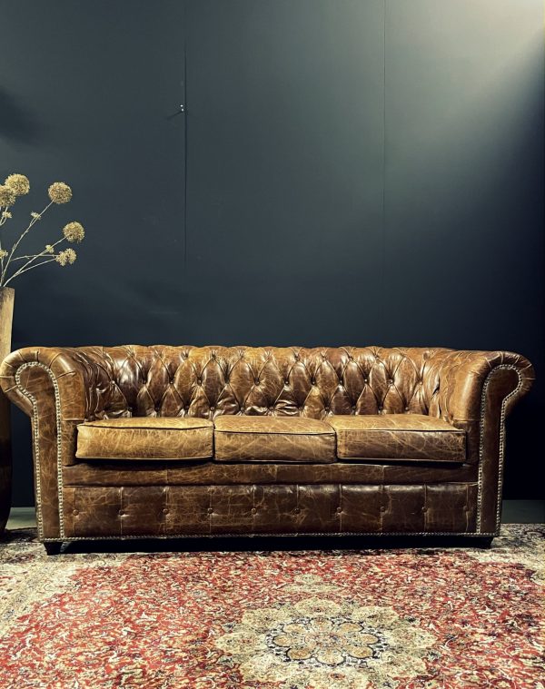 Vintage lederen Chesterfield bank