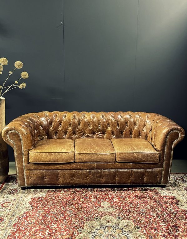 Vintage lederen Chesterfield bank