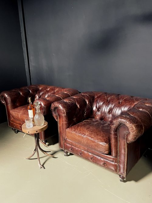 Set vintage lederen Chesterfield fauteuils