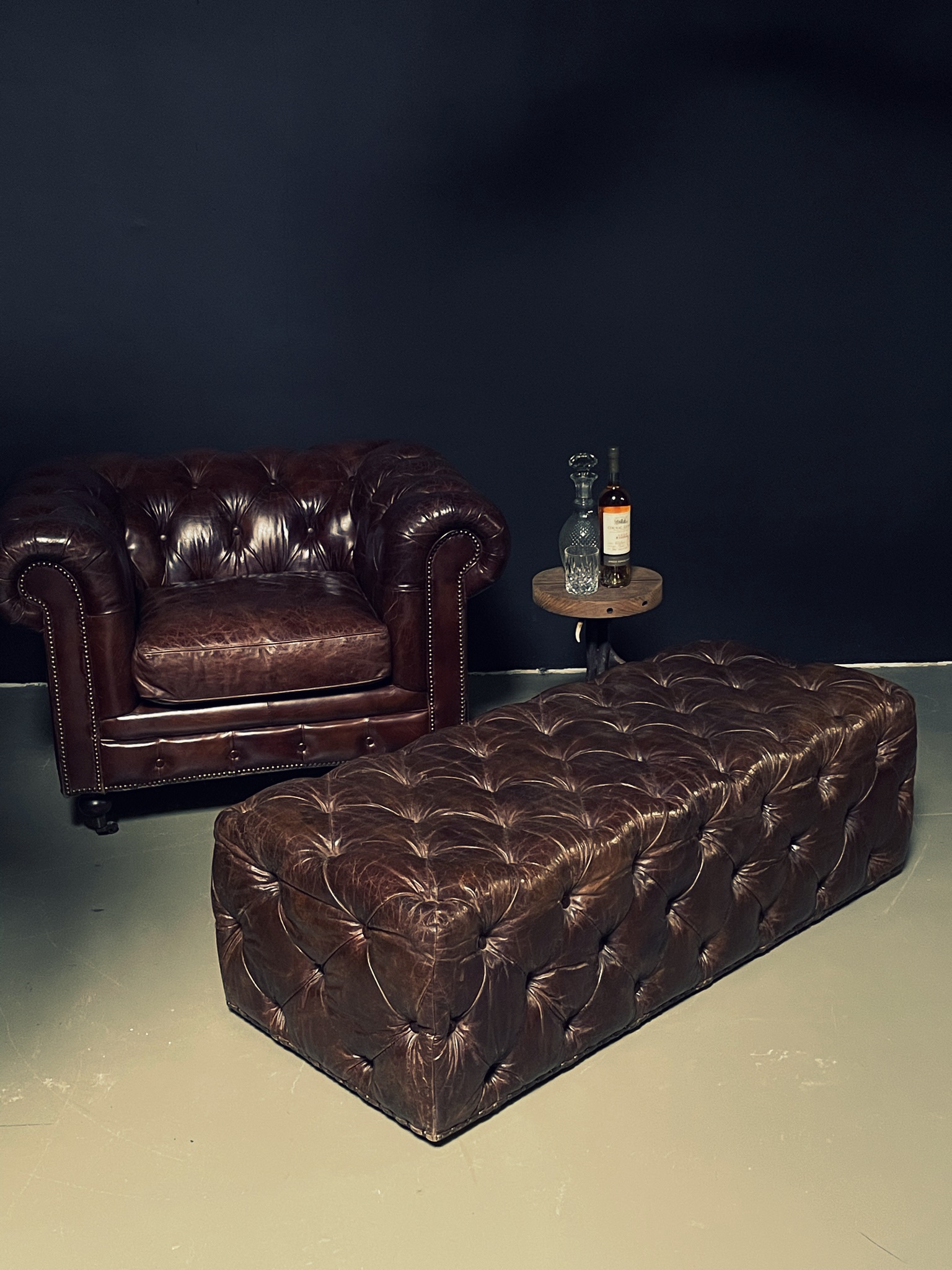 Vintage Leather Chesterfield Pouf BEAST Interiors