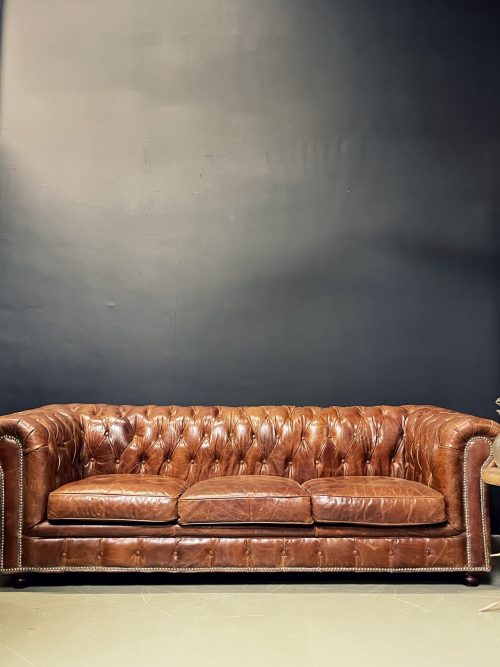 Vintage lederen Chesterfield bank