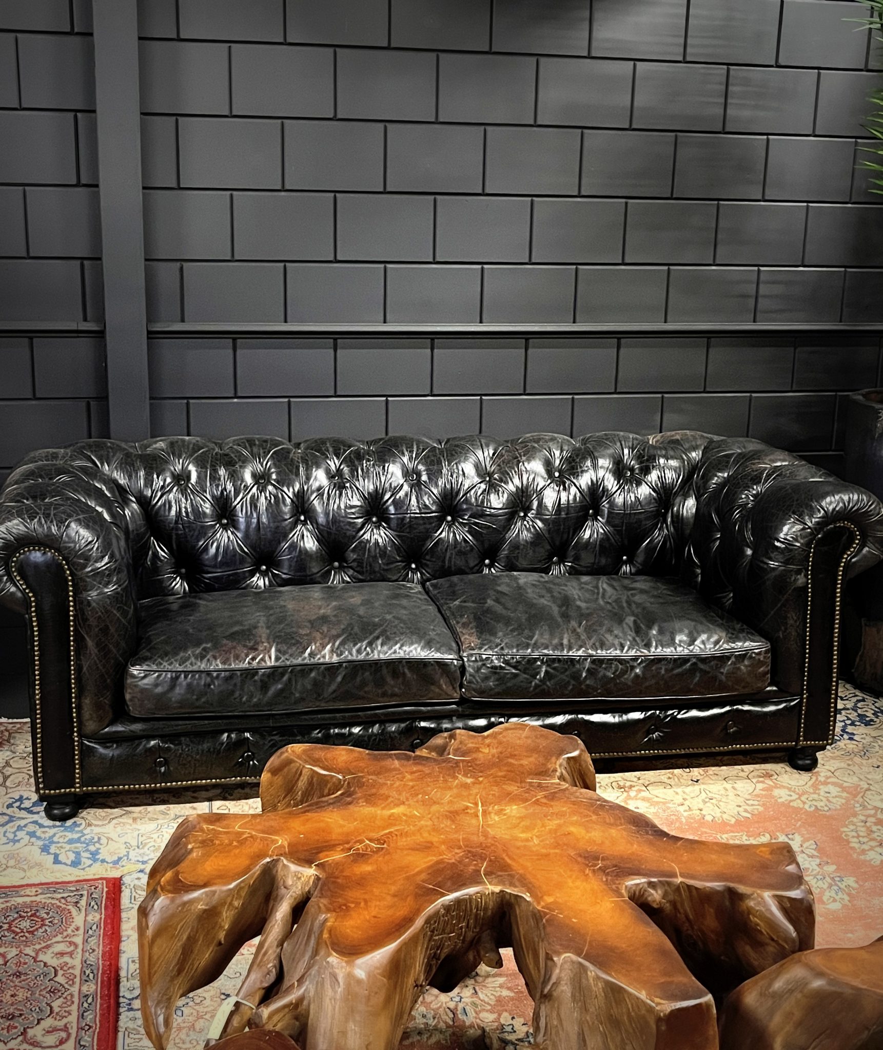 Vintage black leather Chesterfield sofa BEAST Interiors