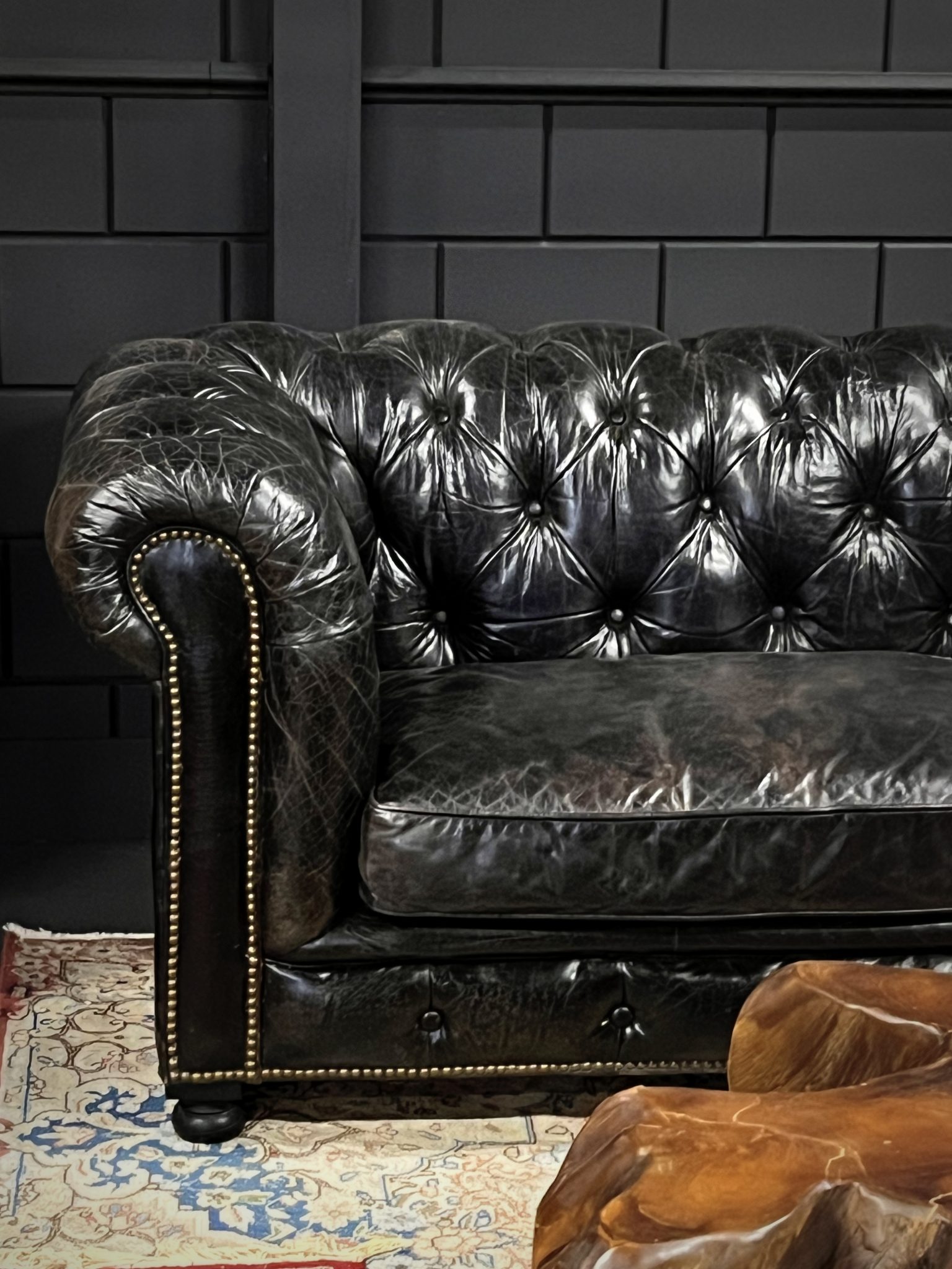 Vintage black leather Chesterfield sofa BEAST Interiors