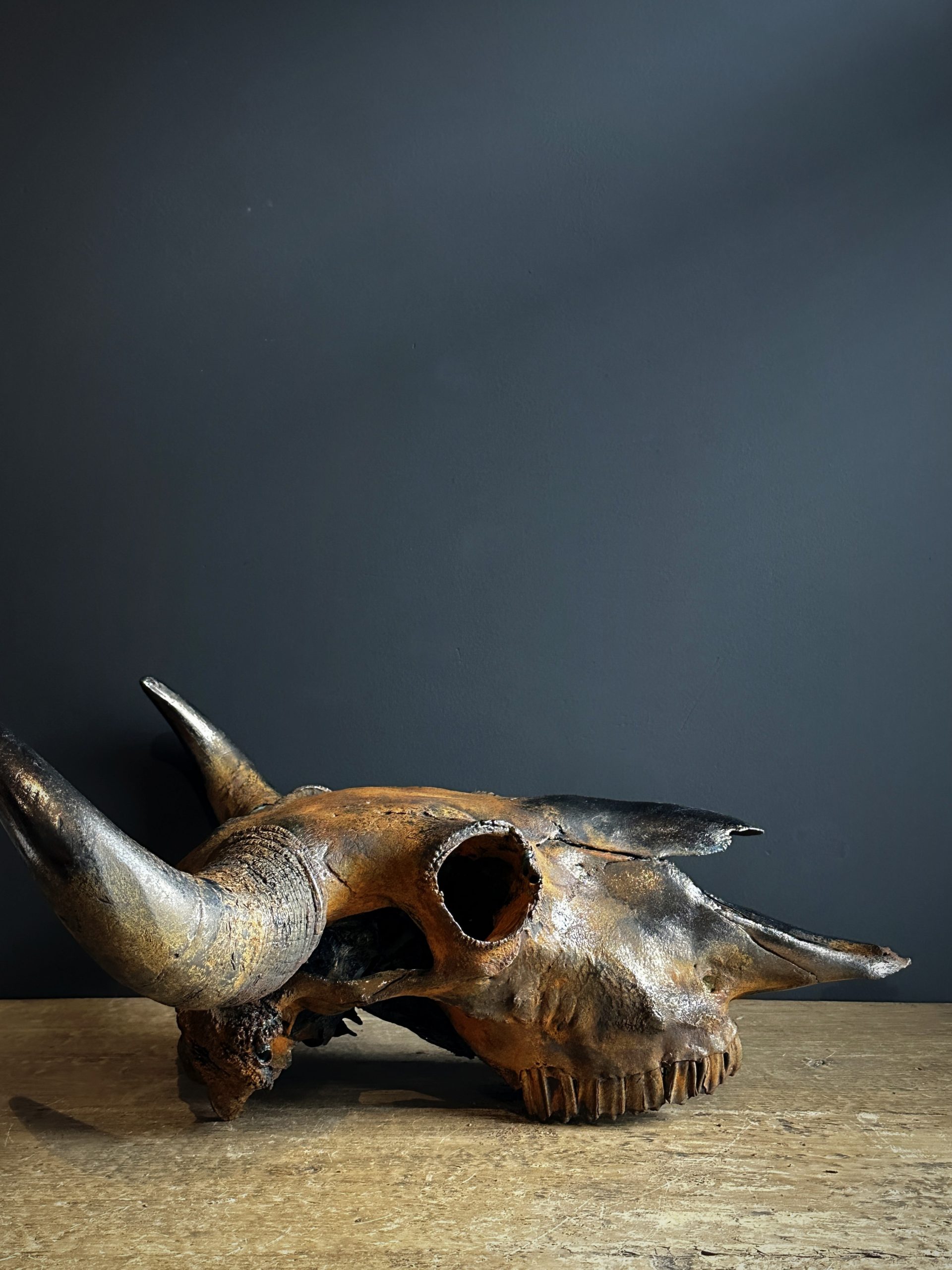 Gemetalliseerde schedel van een Bizon