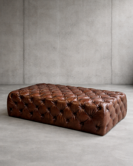 vintage lederen chesterfield poef