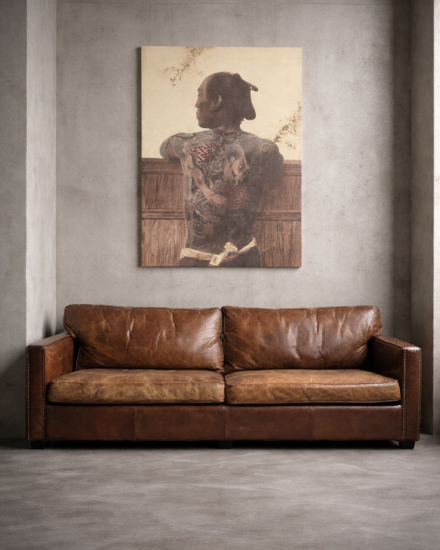 vintage lederen bank in interieur